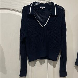 525 America Dark Blue V-Neck Sweater with Light Trim